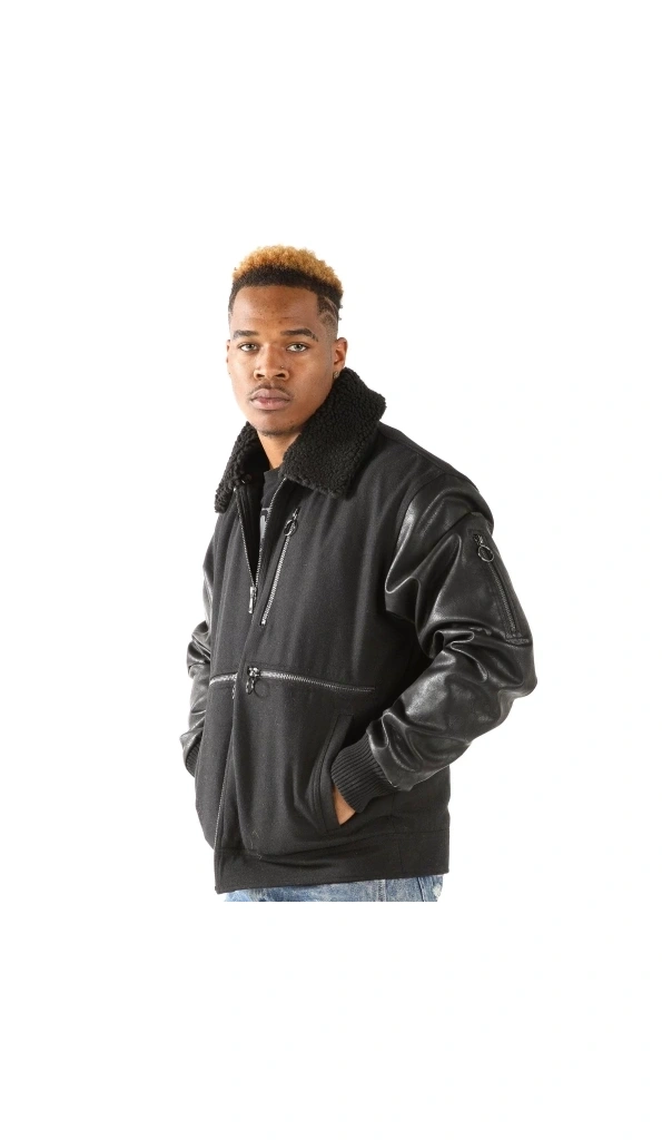 Pelle Pelle Men Wool Leather Black Jacket