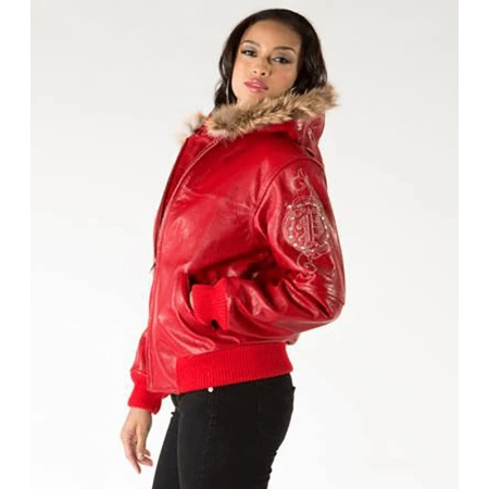 Pelle Pelle Red Women Fur Hood Leather Jacket view 3