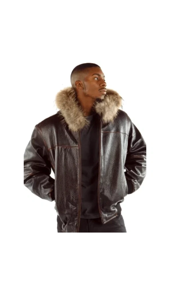 Pelle Pelle Men Dark Brown Scripted Jacket | Fur Hood Jacket