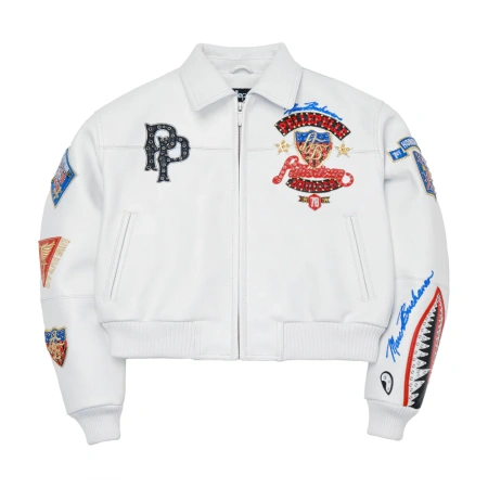 Pelle Pelle White American Bruiser Plush Womens Crop Jacket