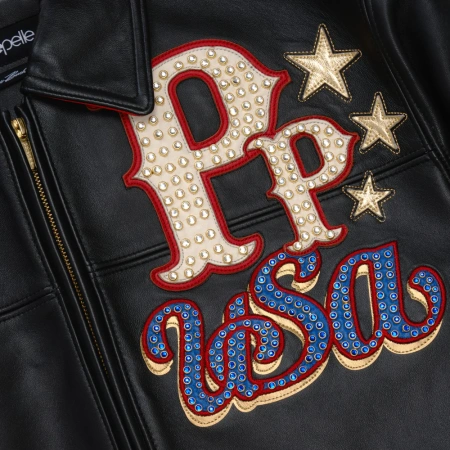 Pelle Pelle Stars and Stripes Black Leather Jacket view 6