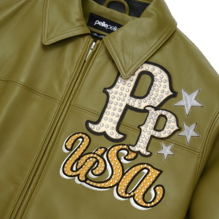 Pelle Pelle Stars and Stripes Olive Leather Jacket view 5