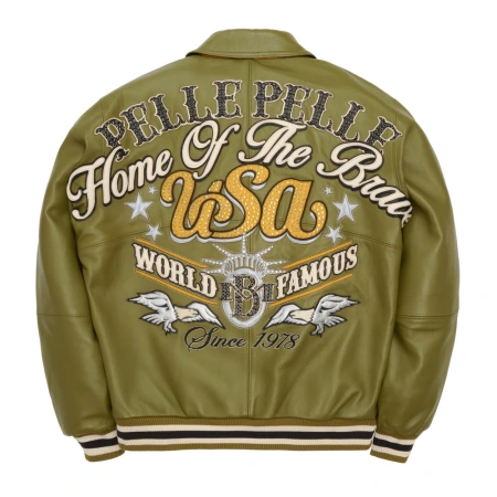 Pelle Pelle Stars and Stripes Olive Leather Jacket view 2