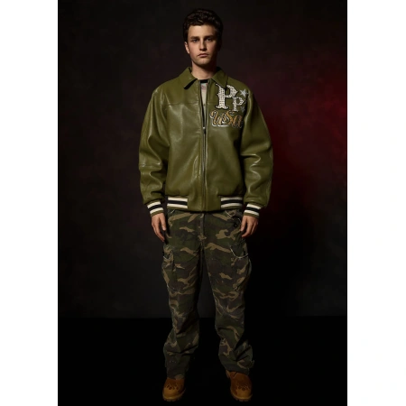 Pelle Pelle Stars and Stripes Olive Leather Jacket view 6