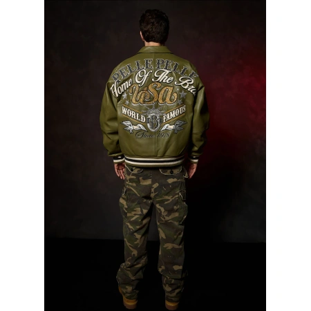 Pelle Pelle Stars and Stripes Olive Leather Jacket view 8